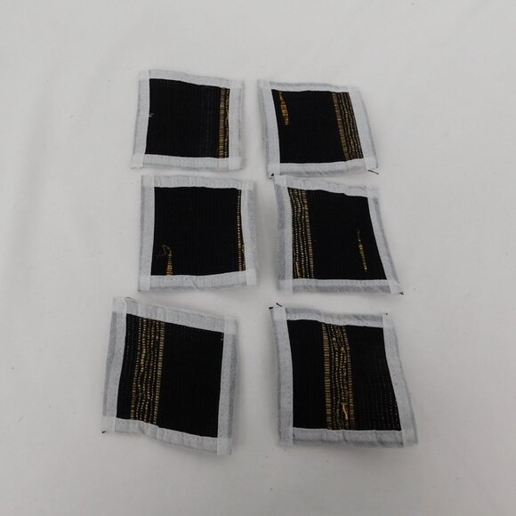 Placemat and Coaster Set Black Cloth Woven with Bamboo Rollable 6 Each Vintage - Picture 8 of 9